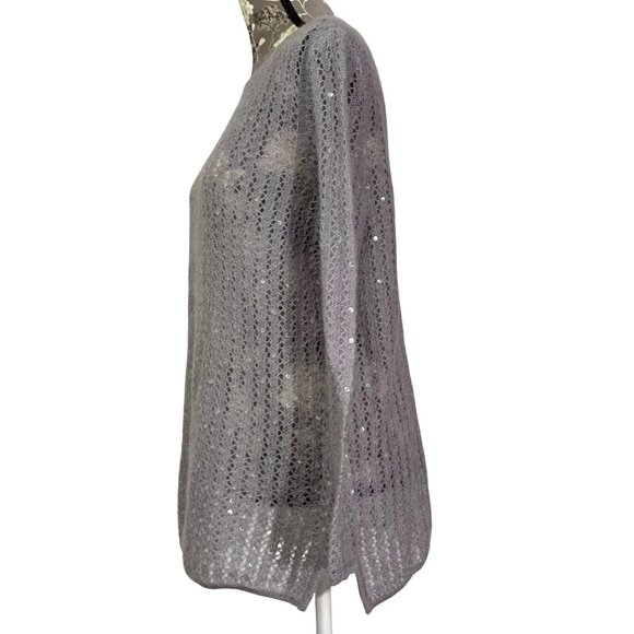 CHELSEA CAMBELL Mohair Blend Sheer Sequins Sweater Side Slits Boat Neck SIZE S - Picture 4 of 8